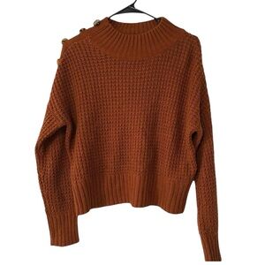 Full Circle Trends Burt Orange Button Shoulder Mock Neck Sweater